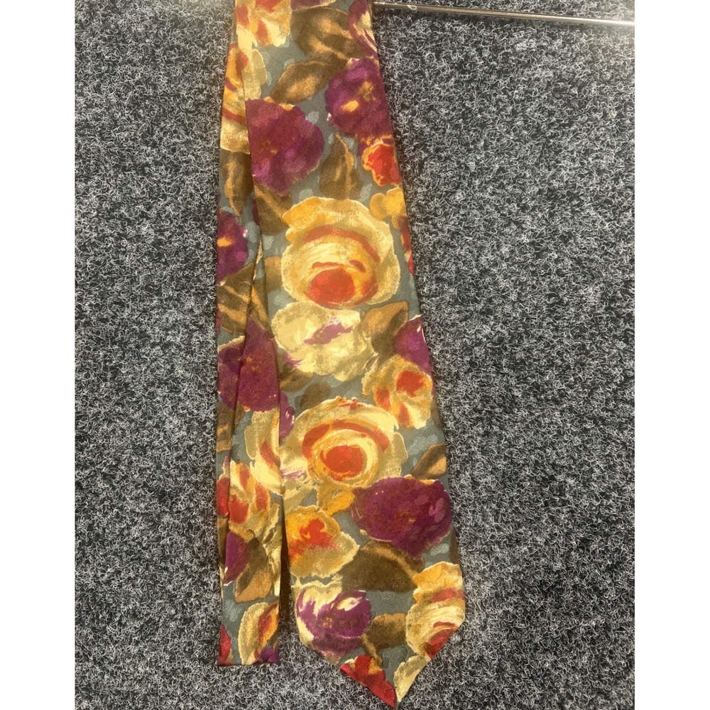 Vintage Je Suis Tie Mens OS Multicolor Floral Silk Impressionist Painterly Art
